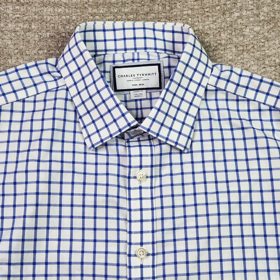 Рубашка на пуговицах мужская Charles Tyrwhitt 17,5x35 классический покрой не железный чек  - Изображение 2 из 4