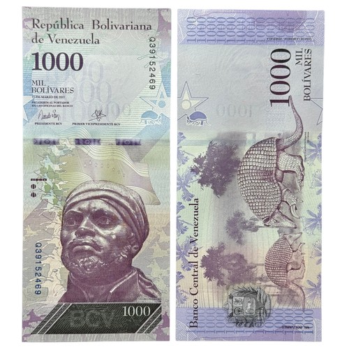 Venezuela 2017 1000 Bolivares Banknote P95 UNC Negro Primero 2 Armadillos