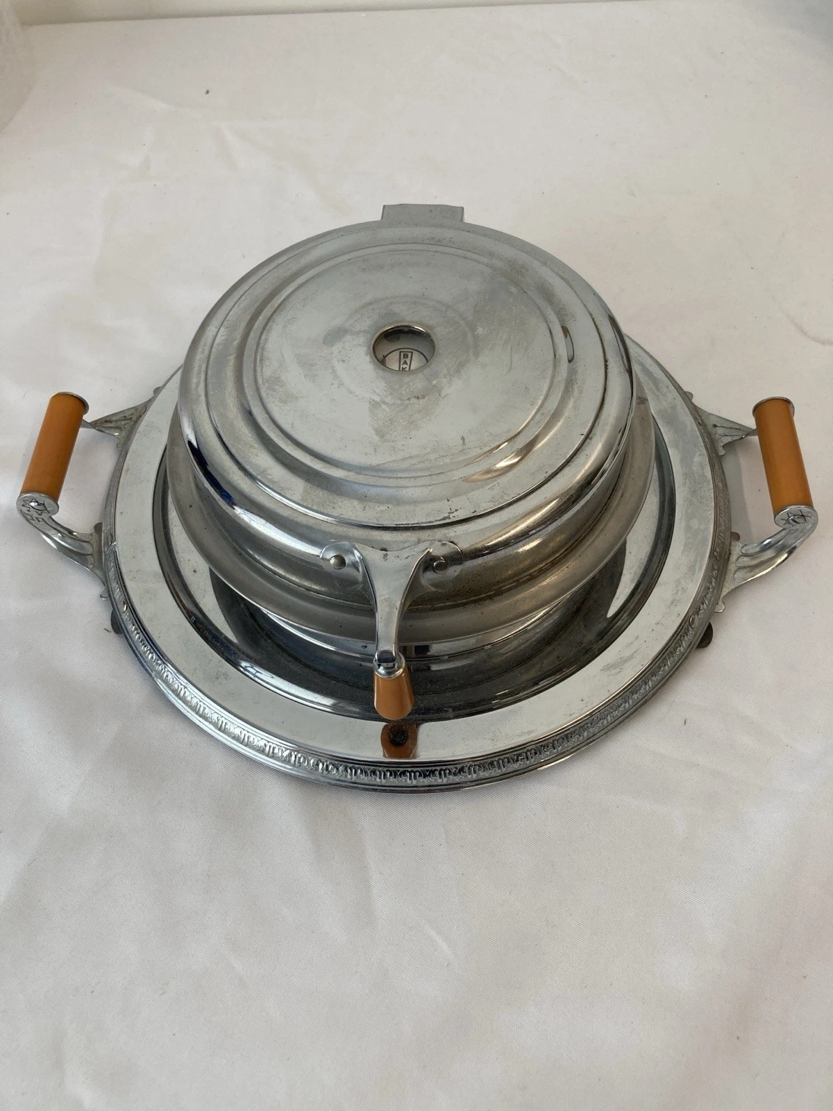 Vintage 1930s General Electric Chrome Waffle Maker Bakelite Handles (D1-54)