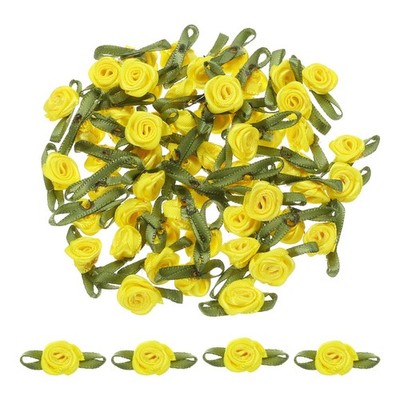 80 Pcs Yellow Mini Roses Bow 15mm Small Satin Flower Bows Ribbon for Sewing A...