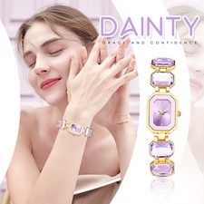 Women's Novel Rhinestone Hexagon Case Band Bracelet Wrist Watch Gift for Wife