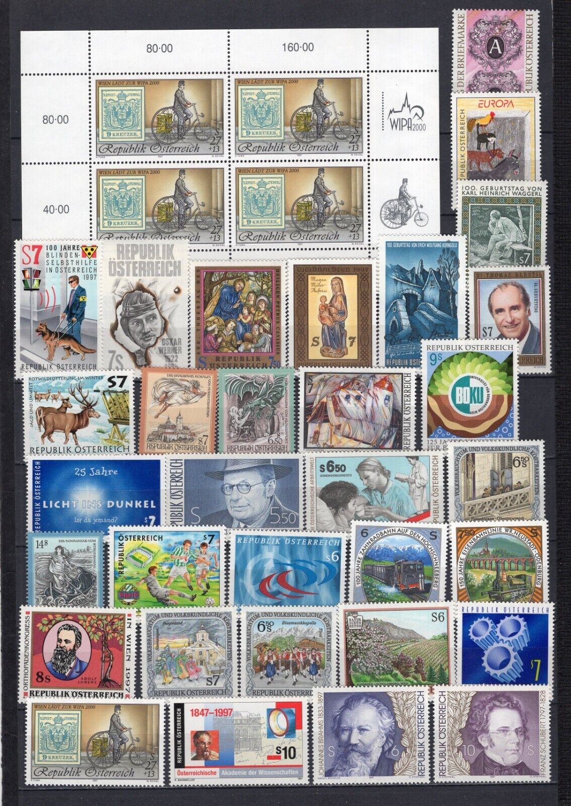 AUSTRIA 1997 COMPLETE YEAR SET OF 32 STAMPS & 2 SHEETS OF 4 & 8 STAMPS ...