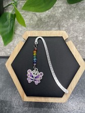 3.5" Handmade Silver-tone Etched Metal Hook Bookmark Beaded Butterfly Charm 5