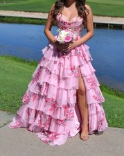 Sherri Hill formal dress Style# 57249 Pink Floral, Corset, Ruffle Size 0