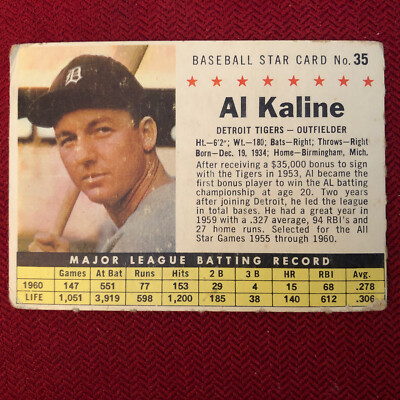 1961 Post Baseball #35 Al Kaline, Detroit Tigers, Perforated Company
