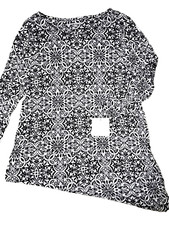CROFT & BARROWS Petite Womens Medium PM Tunic Top black silver Tory shirt