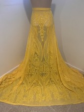 Yellow 4way stretch sequins Embroidery Mesh Lace fabric 50  Width 1 Yard