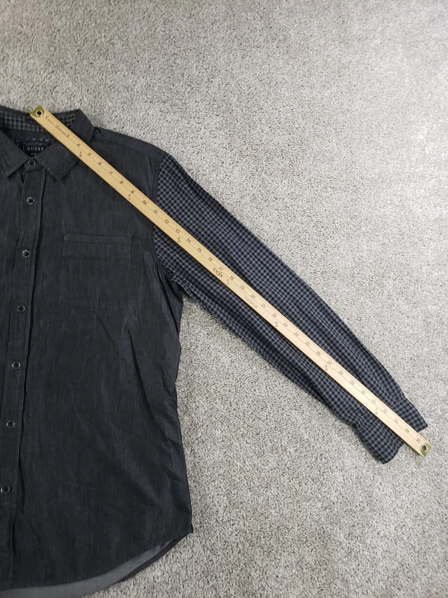 Camisa grande con botones de manga larga Guess para hombre calce ajustado de algodón negro
