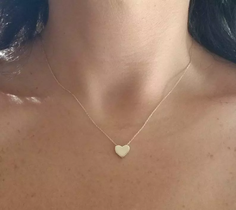 14K Yellow Gold Heart Necklace Solid Yellow Gold Floating Heart
