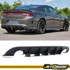 Fits 15-23 Dodge Charger V3 Style Rear Bumper Lip Diffuser w/ LED Matte Black