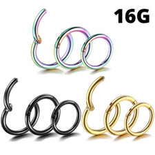 16G 5/16" 3/8" Hinged Clicker Ring Black Gold Steel Septum Nose Ring Tragus Hoop