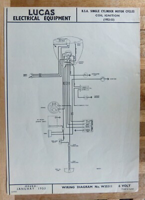Original LUCAS B.S.A. Einzylinder Motorräder Schaltplan 1952-53 W35311