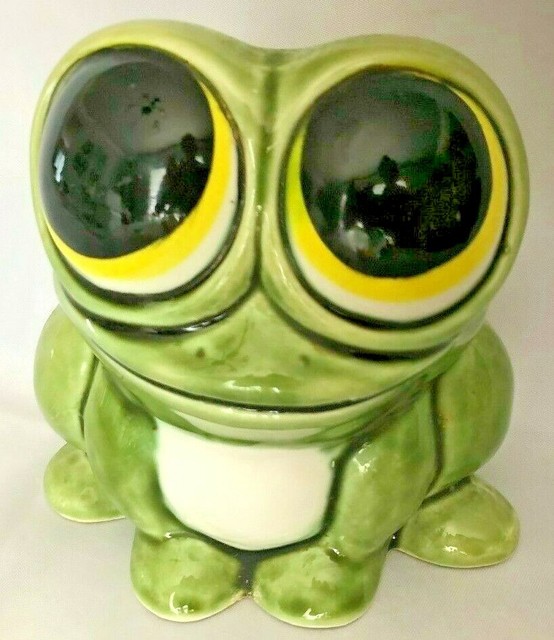 Green Ceramic 4 1/2" Big Eye Frog Figurine Bank eBay