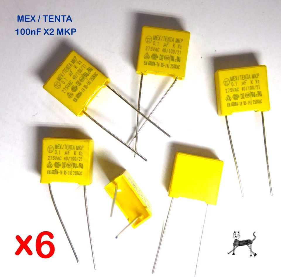 100nF 0,1uF 275VAC (6 Stück) - 250VAC X2 - MEX TENTA X2 MKP-Entstörkondensator
