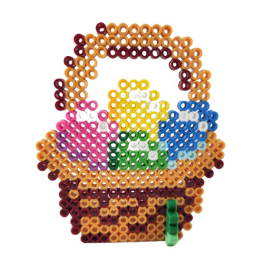Perler Bead Art Easter Basket with Eggs 3 Dimensional Pink Blue Yellow 4'' Inch