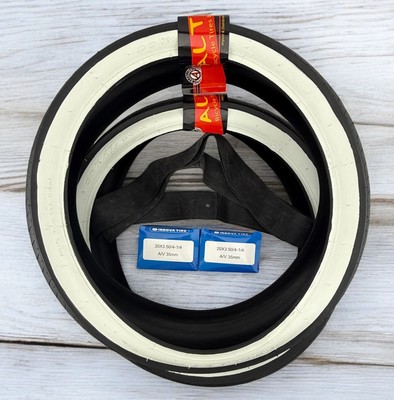 2 AltaLine 20 X4. 1/4 FAT BICYCLE WHITEWALL TIRE SLICK TREAD W/TUBES & RIMSTRIPS