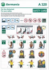 GERMANIA Airline Safety Card A320 Issue 01 *NEU*