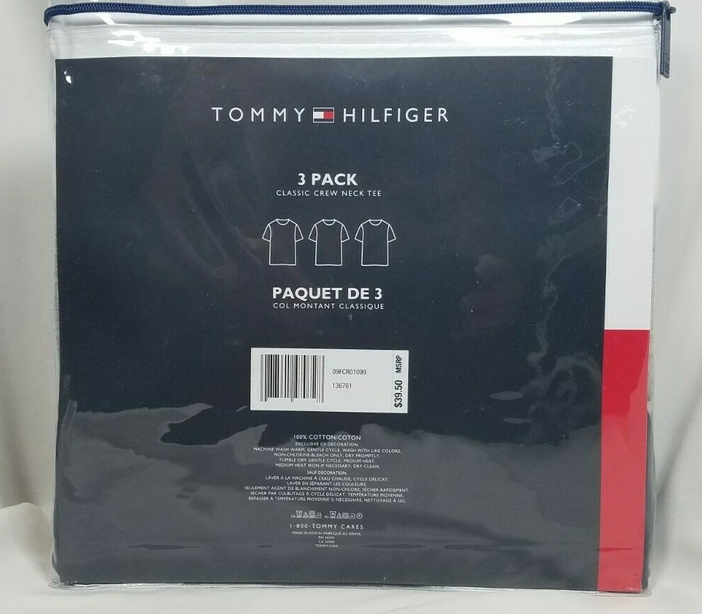Tommy Hilfiger 3 Pack M Classic Crew Neck T-Shirts White Gray Black, Cotton thumbnail 2