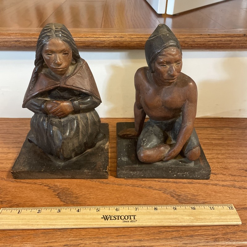 OLD WOOD CARVED WOODEN AFRICAN NATIVE INDIAN Man And Woman FIGURINE STATUES