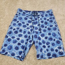 Greyson Board Shorts Swim Trunks Blue Patterned Wolf Logo Size 32