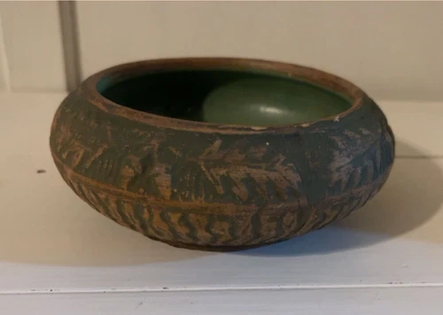 Early Red Wing Union Stoneware Brushware Oak Leaf Bulb Bowl 5.5"X 2" Marked