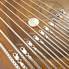 Solid 925 Sterling Silver Italian Square Box Chain Necklace / Bracelet Men Women