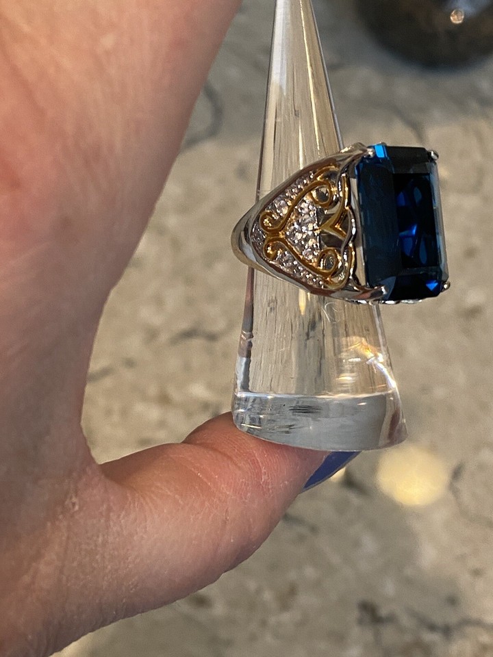 Gems en Vogue Sterling Vermeil Emerald Cut London Blue Topaz & White