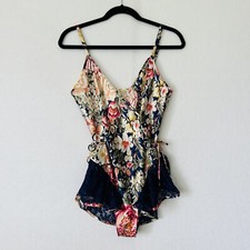VTG Victorias Secret Gold Label Whimsy Floral Satin Lace Coquette Teddy Romper M