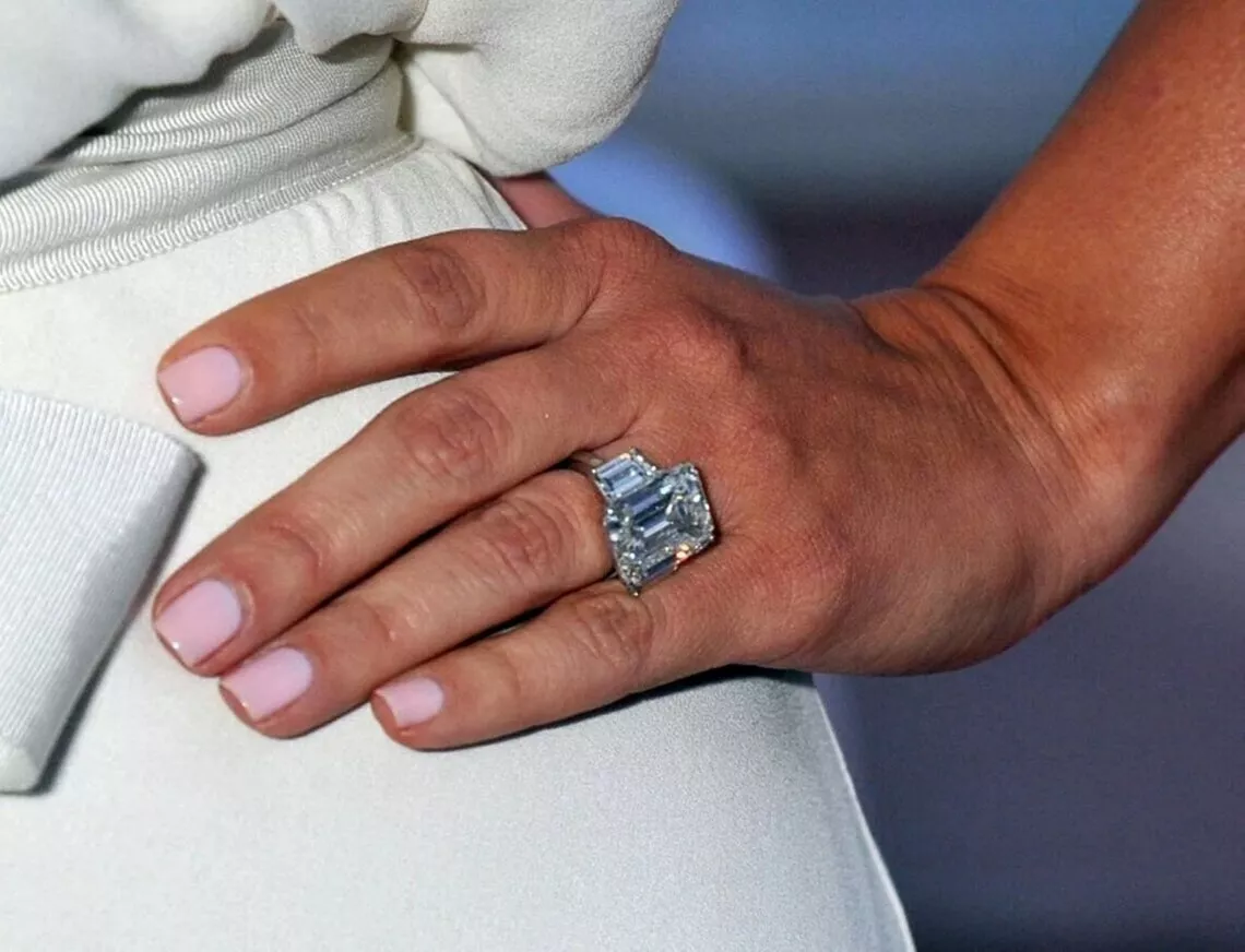 Celebrity Inspired Three Stone Emerald Cut CZ Stone Kardashian Engagement Ring
