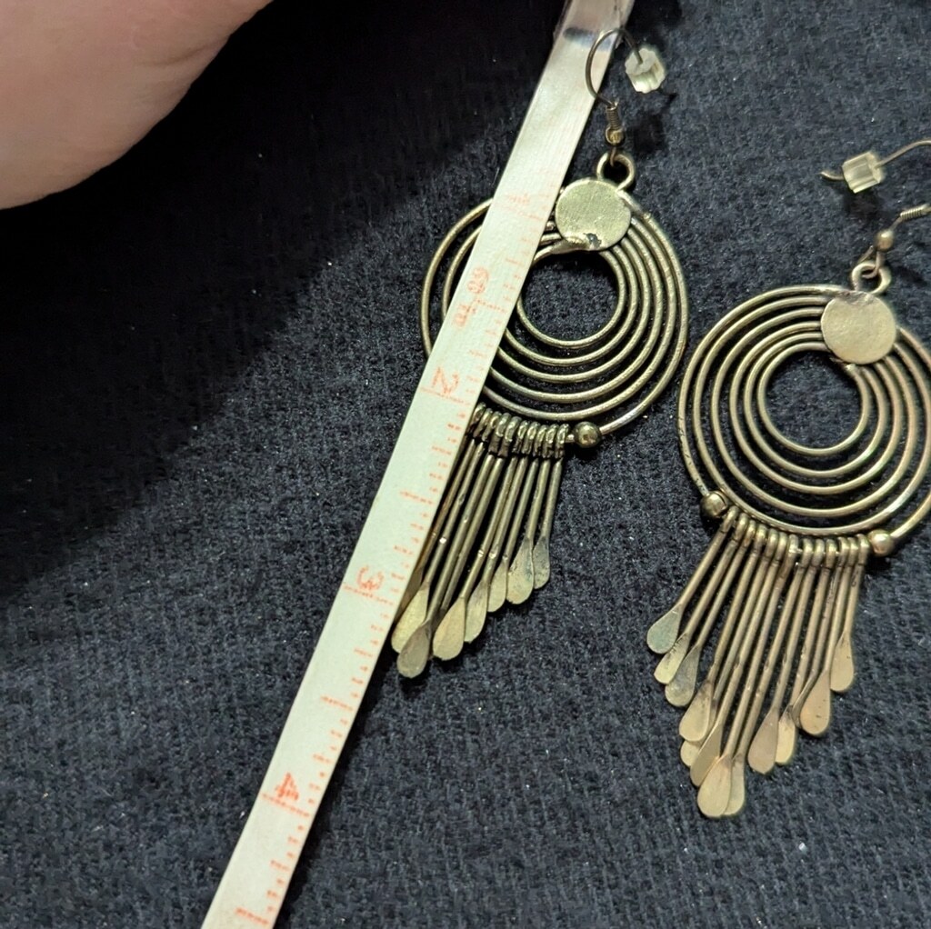 Brass Tone Dangle Statement Earrings - image 2