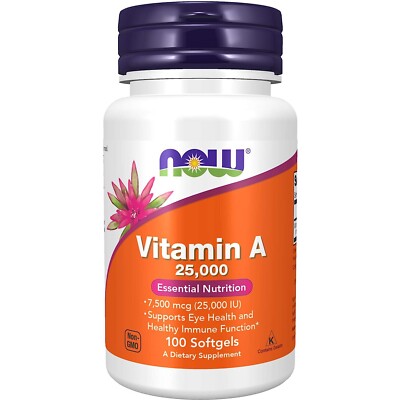 NOW Foods Vitamin A 25000 IU, 100 Softgels