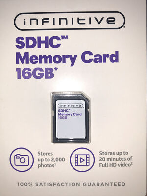NEW Memory Card 16GB Infinitive SDHC Store Up to 2000 Pictures or 20 min HDVideo