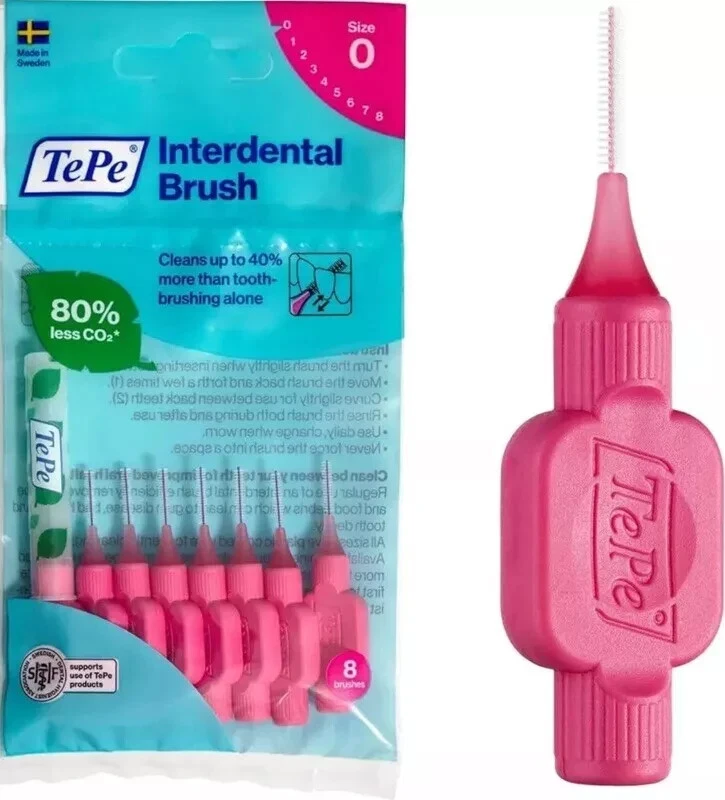 TePe Interdental Brush (Pack of 8 Brushes) Pink 0.4mm Size 0