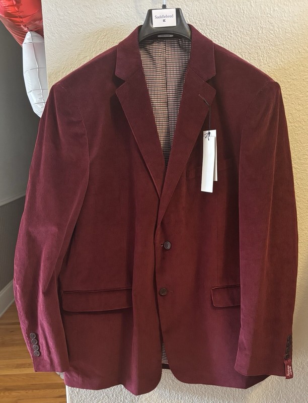 SALE!! NWT Men’s Saddlebred Dark Red Corduroy Dress Shirt 46 L