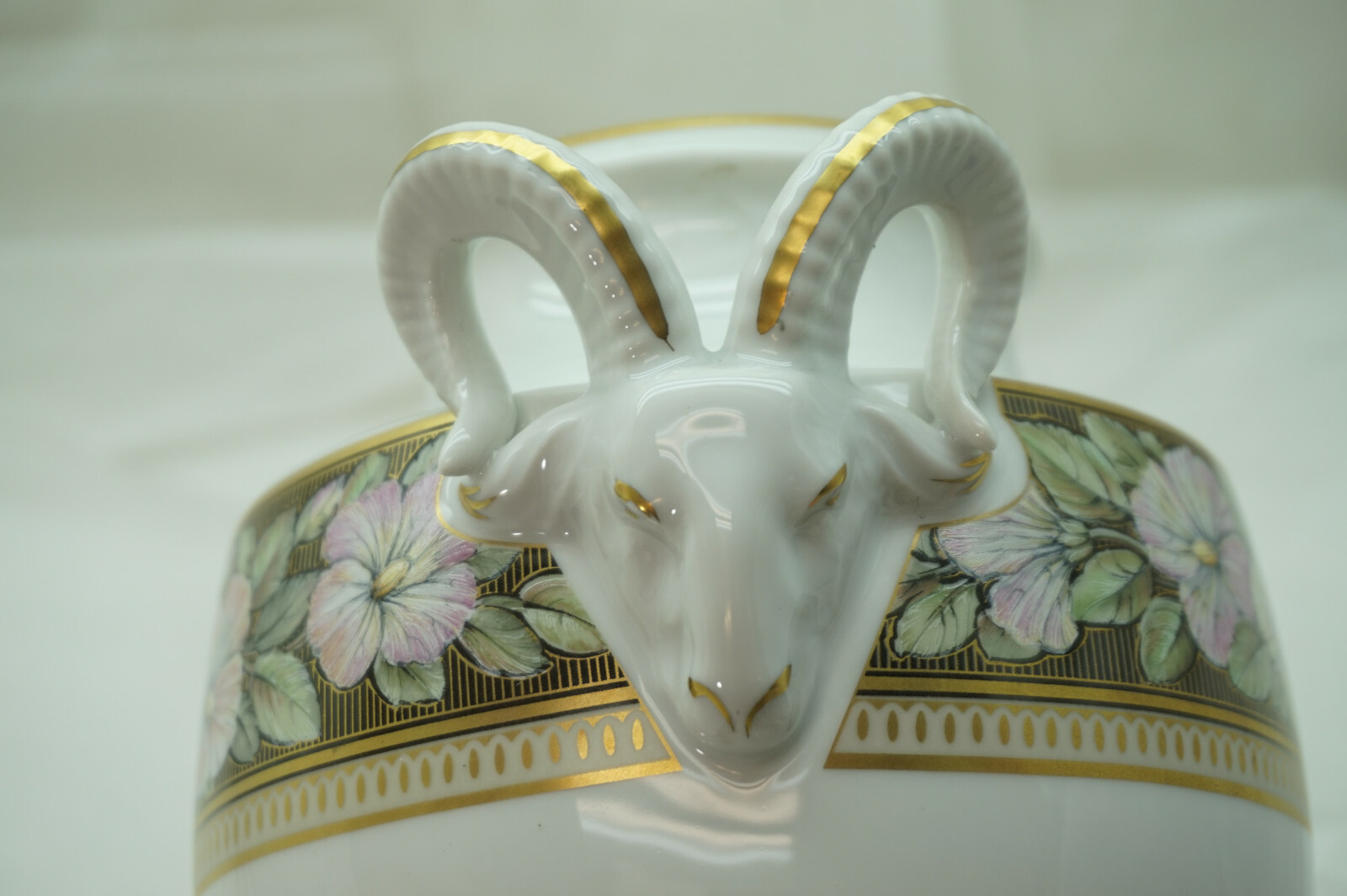 KAISER PORCELAIN VASE RAM HEAD HANDLES BOUQUET PATTERN GERMANY 10in TALL AK eBay