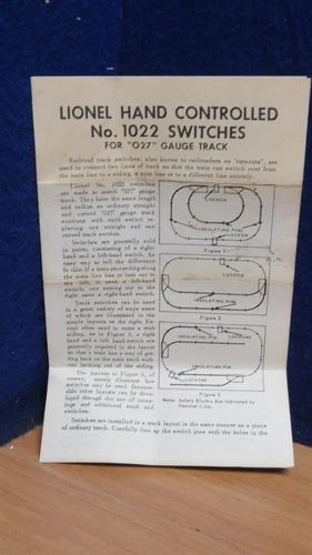 LIONEL O 1022 SWITCHES INSTRUCTIONS 3-65 594277