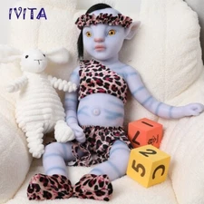 IVITA 20'' Silicone Reborn Baby Girl Amber Eyes Black Hair Newborn Silicone Doll