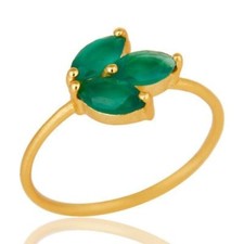 925 Sterling Silver Jewelry 14k Gold Plated Natural Green Onyx Gemstone Ring