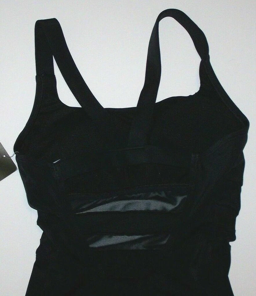 Nike Swimsuit One Piece Mesh Solid V-Back Swimwear NESS9365 Black New $100 Women - Image 4 of 4