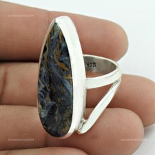 Pear Jasper Gemstone Sterling Silver Bezel Ethnic Statement Trendy Ring Size 8