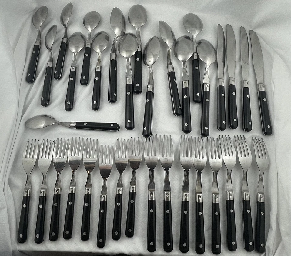 Lote surtido de 35 cubiertos de acero inoxidable Estia Corea asas de plástico negro Foto 2 de 4