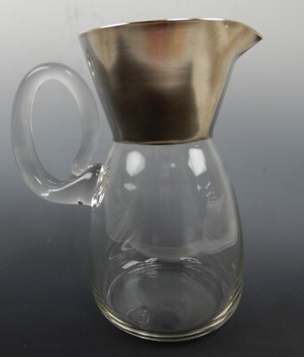 Vintage Dorothy C Thorpe Silver on Crystal Pitcher Scrolling Handle 56oz.