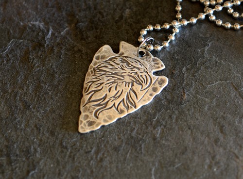 Sterling silver arrowhead necklace with patriotic eagle - handmade
