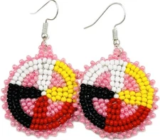 Handcrafted Pink Earrings Four Directions Medicine Wheel