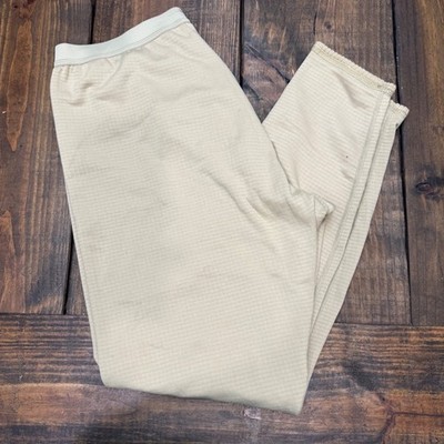 Polartec Mens Tan Grid Fleece Thermal Base Layer Pants Waffle Knit Made in USA