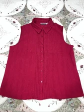 CROFT & BARROW Women’s Sleeveless Top Blouse Button Front Size XL Raspberry Red