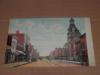 VAN WERT OHIO - TWO DIFFERENT 1907 POSTCARDS - MAIN STREET - UNIQUE VIEWS