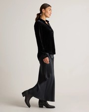 Quince Stretch Velvet Silk Long Sleeved Shirt In Black Size S NWT