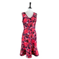 Banana Republic A-line Dress V-neck Ruffle Hem Sleeveless Coral Floral Women’s 8