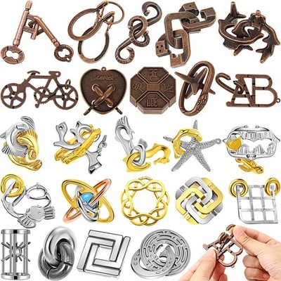24 Pcs Metal Brain Teaser Puzzles Assortment for Adults Difficult Magic Puzzles
